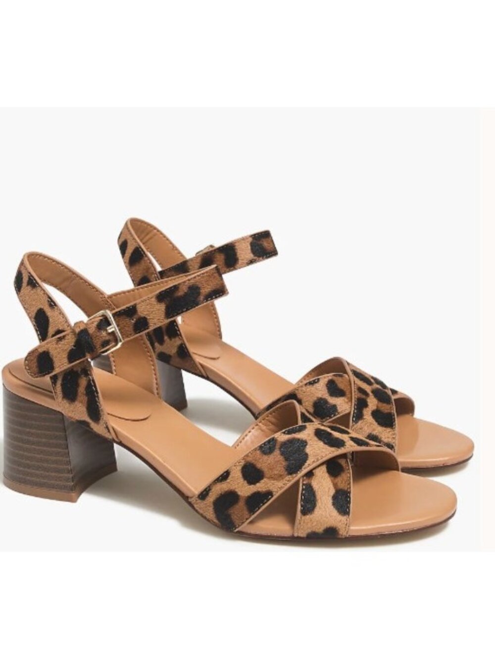 J.Crew Factory Leopard calf hair low block-heel sandals size 7 brown classic